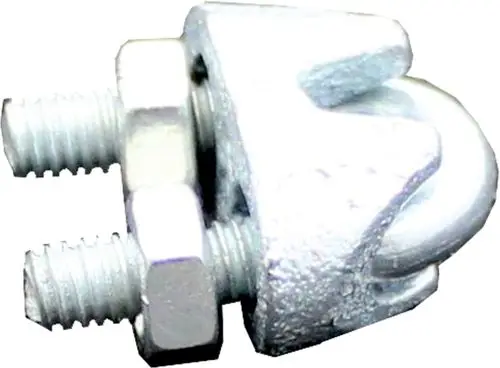 Seilklemme aus Metall mit zwei Gewindeschrauben. Sie dient zur Befestigung und Verbindung von Seilen in Reinigungsanwendungen, hergestellt von Wolf.